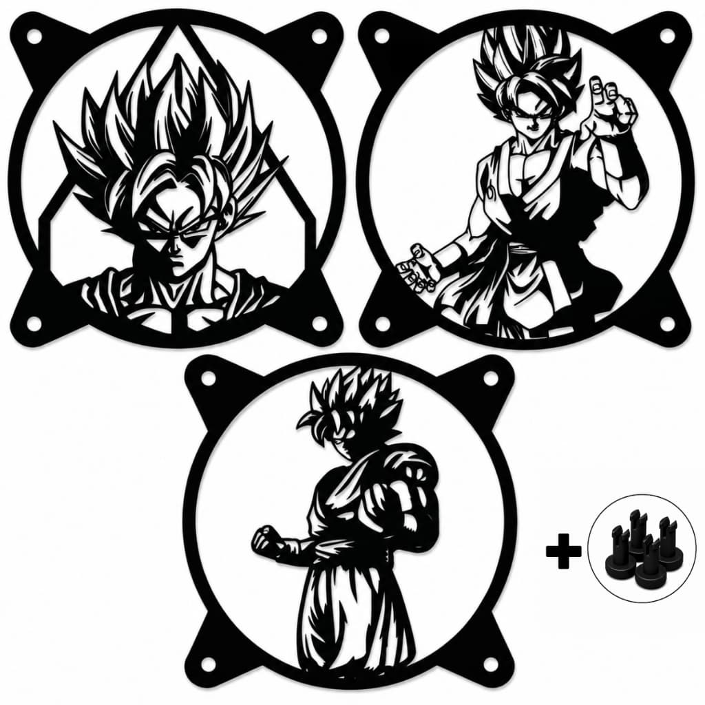 Kit 3 Grelha Capa Fan 120mm Goku Dragon Ball Decoração Pc Gamer