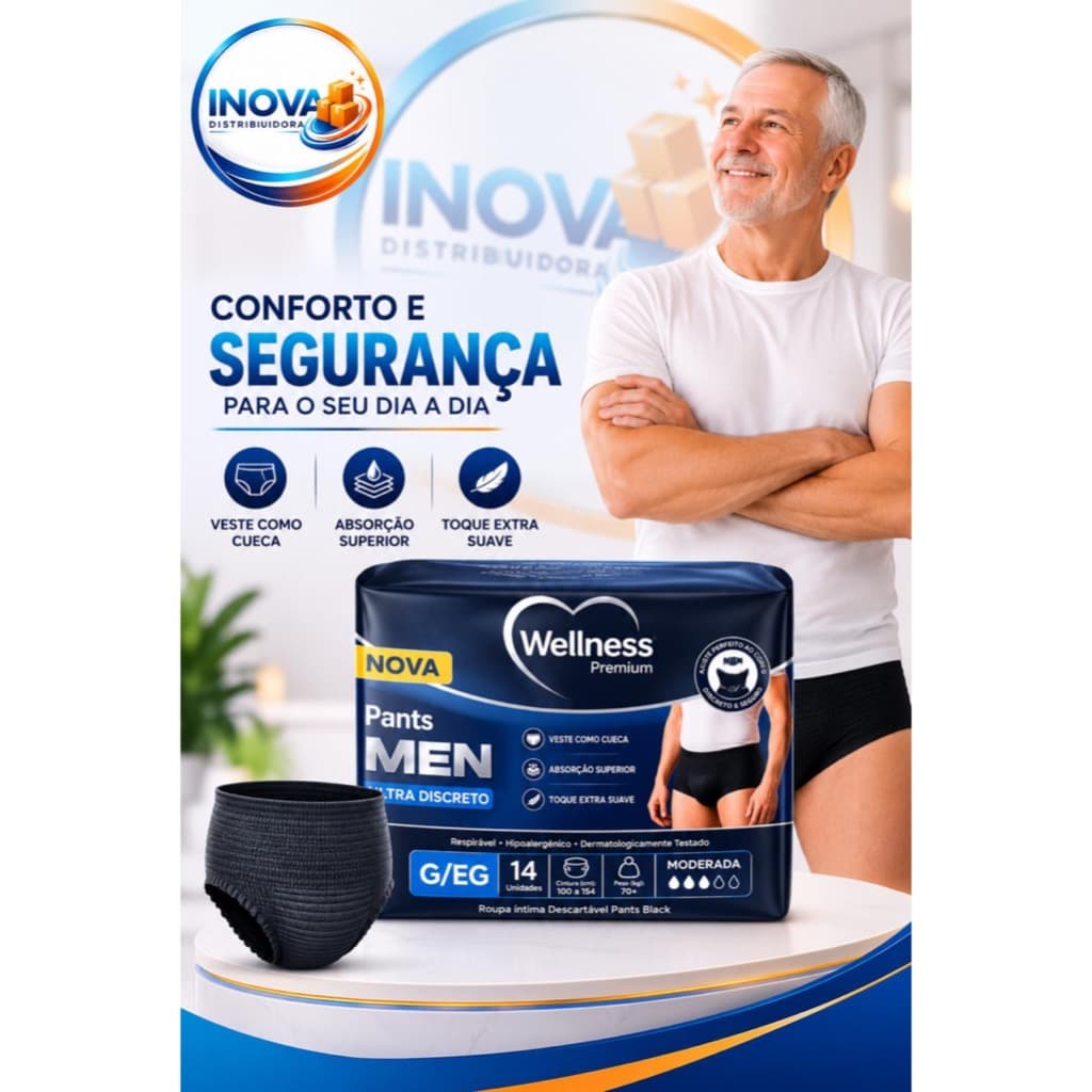 Fralda Geriátrica Pants Masculina Wellness Premium P/M G/XG Roupa Íntima Descartável Incontinência Urinária Discreto