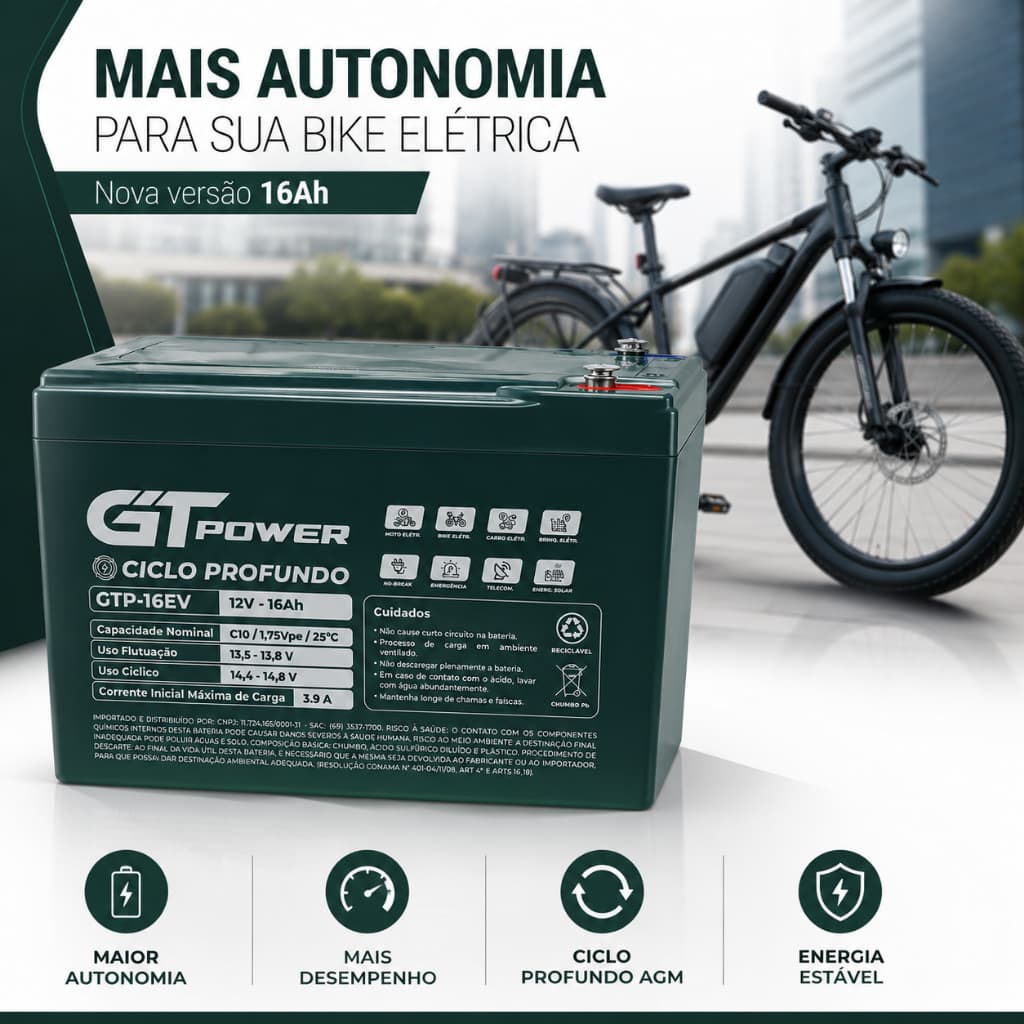 Bateria Ciclo Profundo Gtpower 12v 16ah Veículos Elétricos