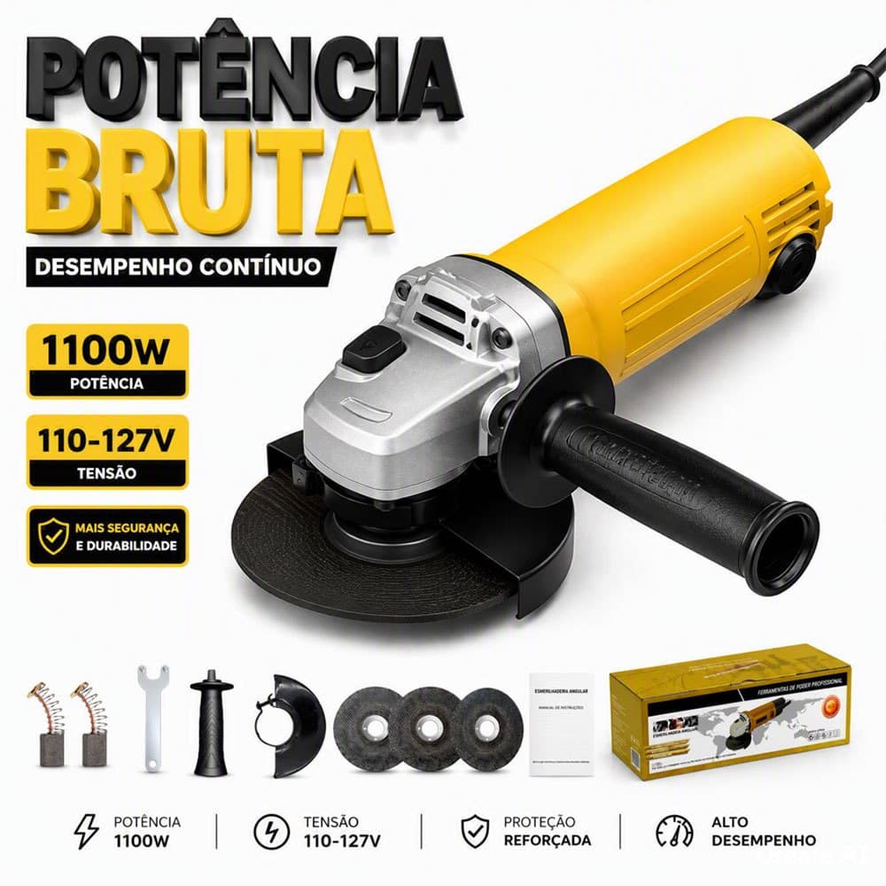Esmerilhadeira com Cabo 110-127V/220V 1100W 115mm para Corte Desbaste Polimento e Manutenção Profissional