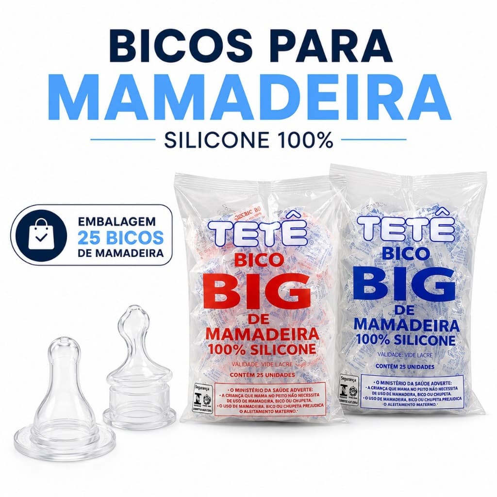 Saco 25 Unidades Bico Mamadeira Silicone Sem BPA Ortopédico Redondo Pequeno Grande Refil Reposição Bebê Macio Atóxico