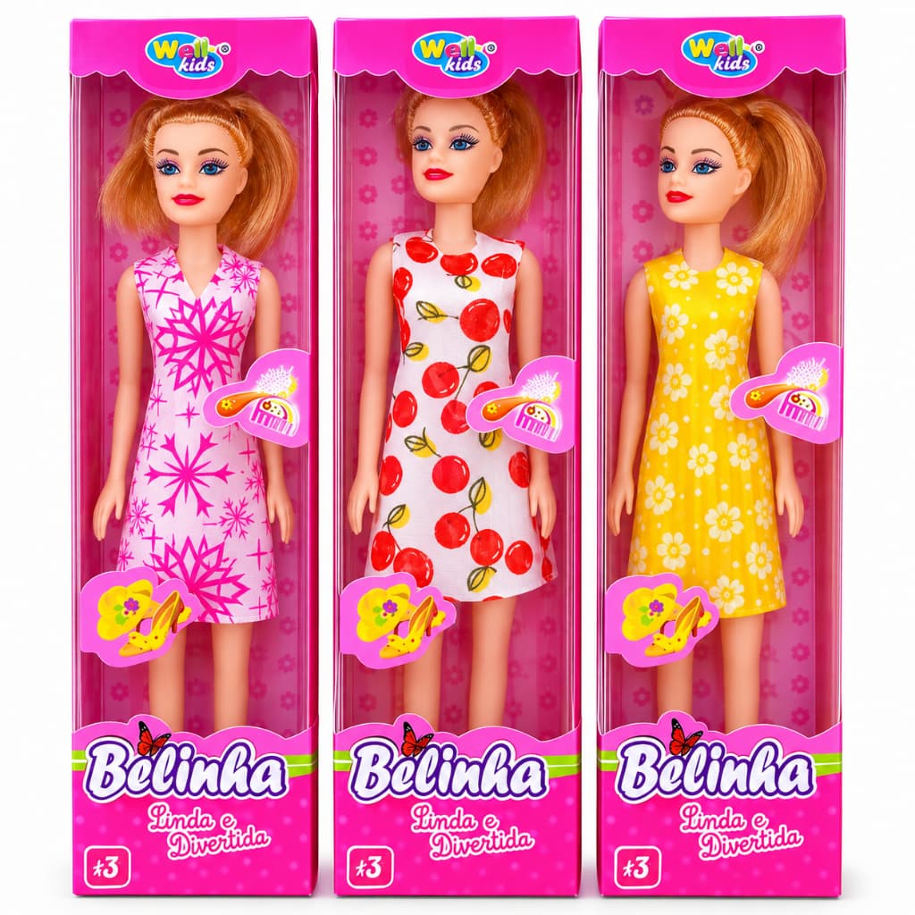 Boneca Belinha Infantil 26cm Com Vestido Fashion Brinquedo Menina Boneca Articulada Brinquedo Menina Presente