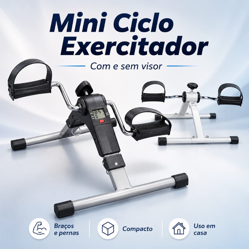 Mini Ciclo Exercitador para Braços e Pernas com Regulagem de Intensidade Opção com ou sem Visor