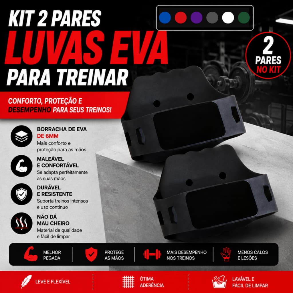 KIT 2 Pares de Luva Protetor Palmar Para Academia | Todas Cores de Luvinha Caleira Musculação Treino Crossfit