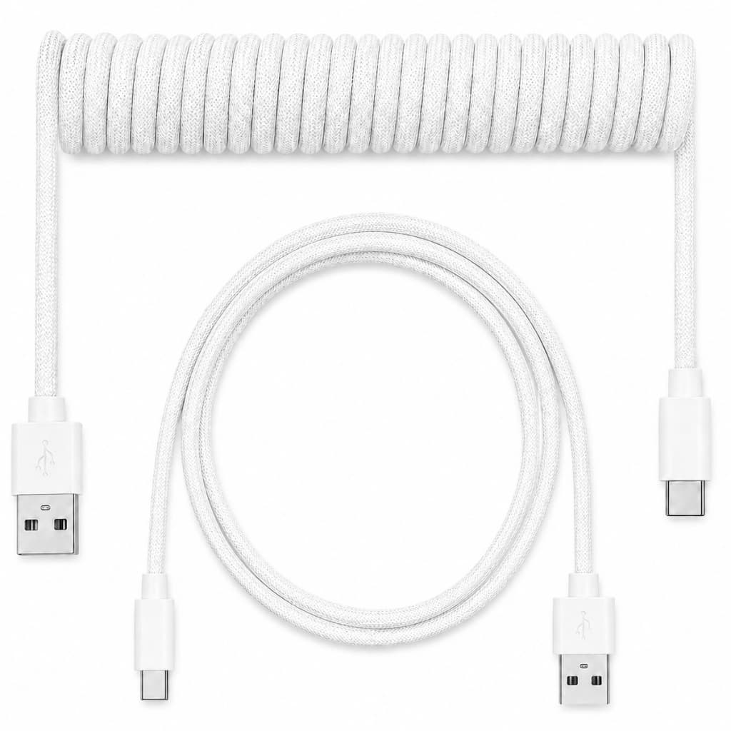 Cabo Aviador Coiled Enrolado Espiral 3m USB-C Para USB-A Trançado Teclado Mecânico Gamer Conector Destacável GX12