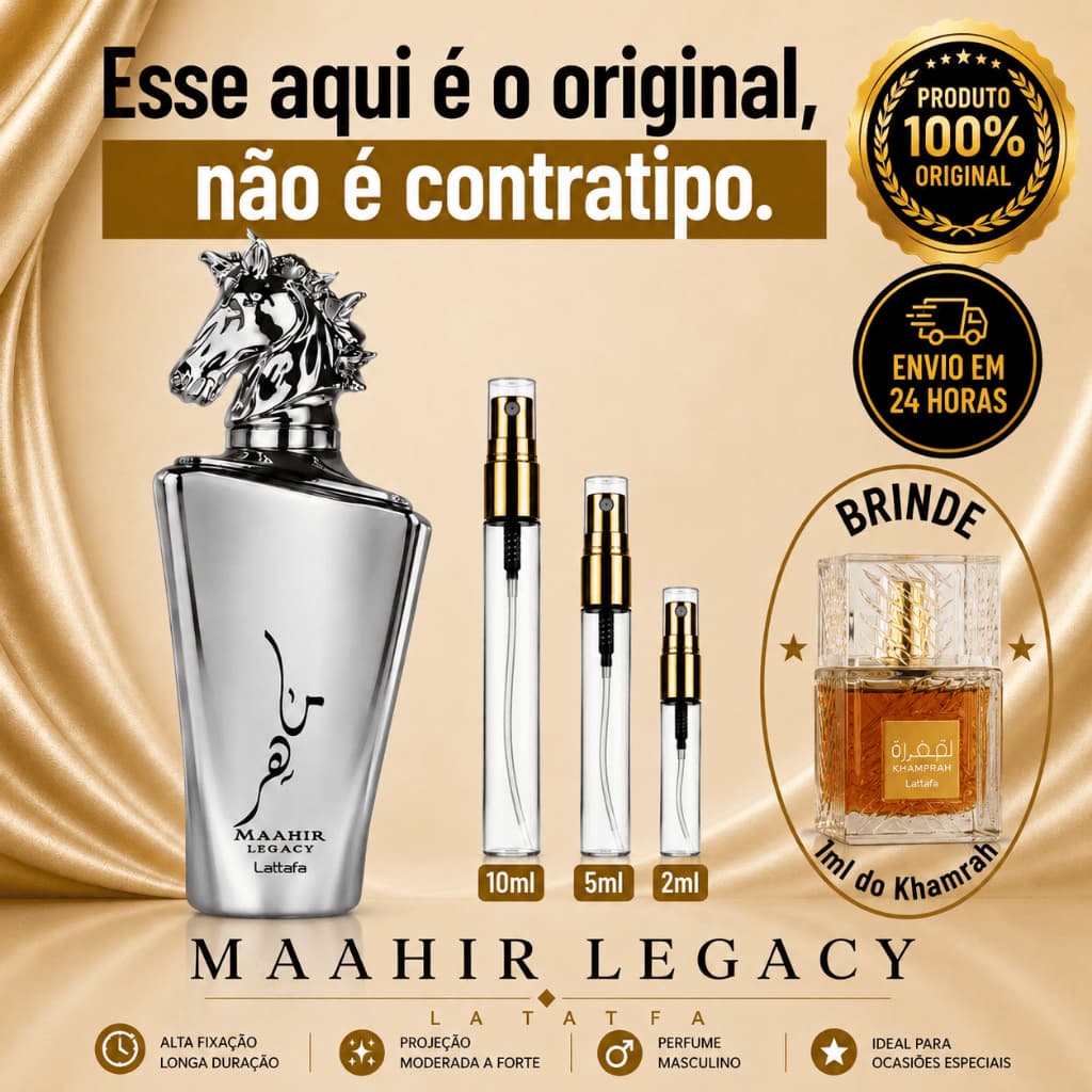 Maahir Legacy   Perfume Árabe Masculino - 100% ORIGINAL - Importado - Alta Fixação - Alta Projeção - Aromático Fresco