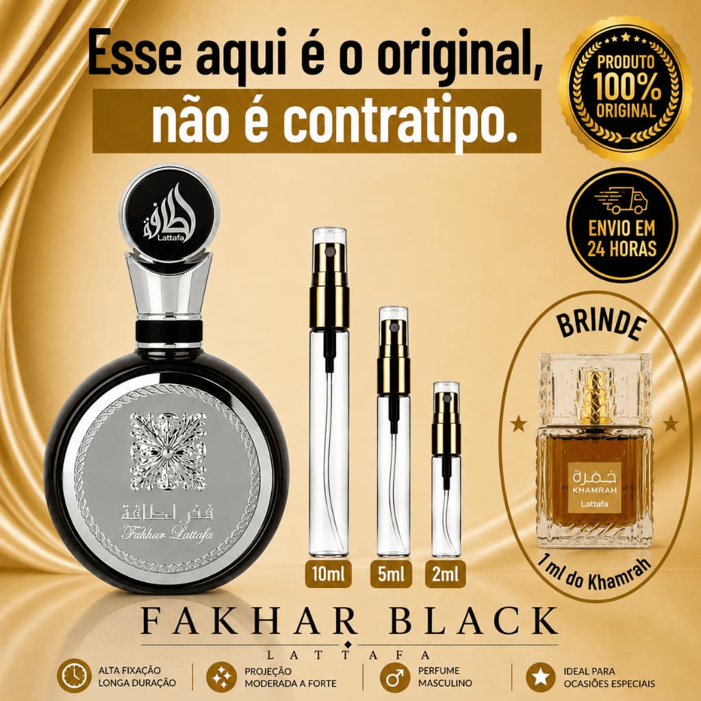 Fakhar Black Perfume Árabe Masculino - 100% ORIGINAL - Importado - Alta Fixação Alta Projeção Aromático Fresco especiado