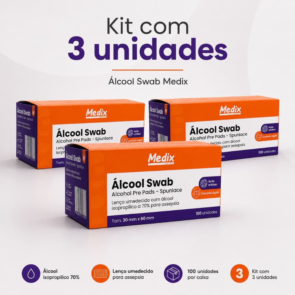 Kit 3 Caixas Álcool Swab Medix – 300 Unidades