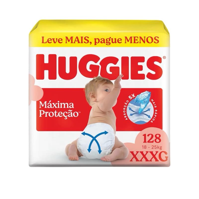 Fralda Huggies máxima proteção XXXG com 128 unidades