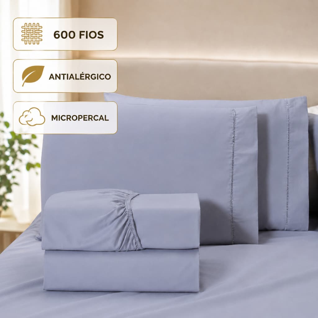 Jogo de Lençol 600 Fios Egípcios 4 Peças Ponto Palito Solteiro Casal Queen King Antialérgico Macio