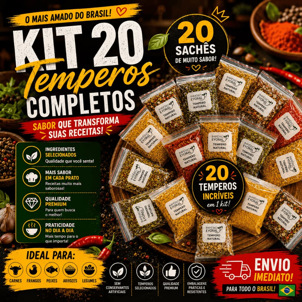 Kit com 20 unidades de Temperos e Condimentos para sua Cozinha temperos e condimentos