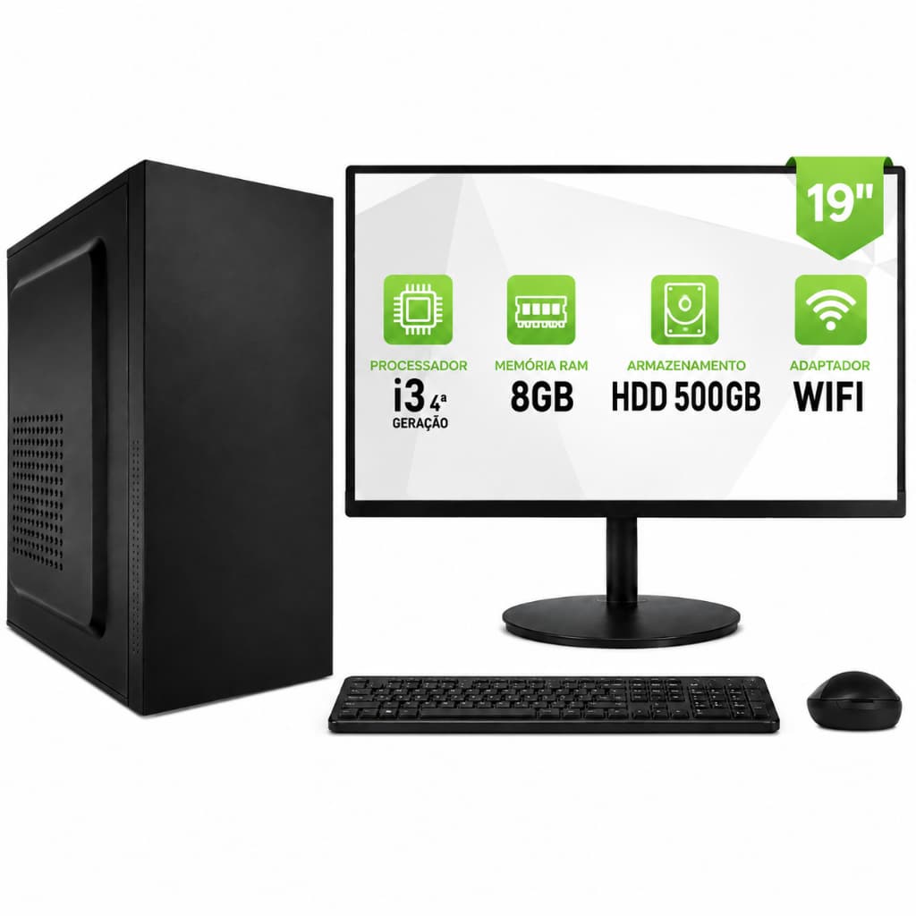 Computador Completo Novo Core i3 4ª Geração 8Gb Ram Ddr3 HDD 500gb Monitor 19" Teclado Mouse Wifi