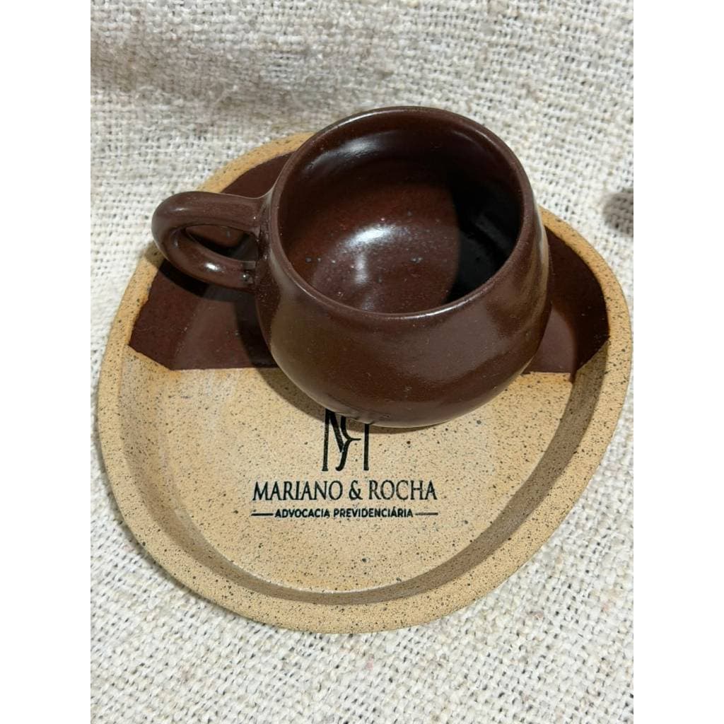 Kit Xícara Alça 140ml + Pires Orgânico PERSONALIZÁVEL  Cerâmica  Artesanal Alta Temperatura Presente Chá Café Louça Casa