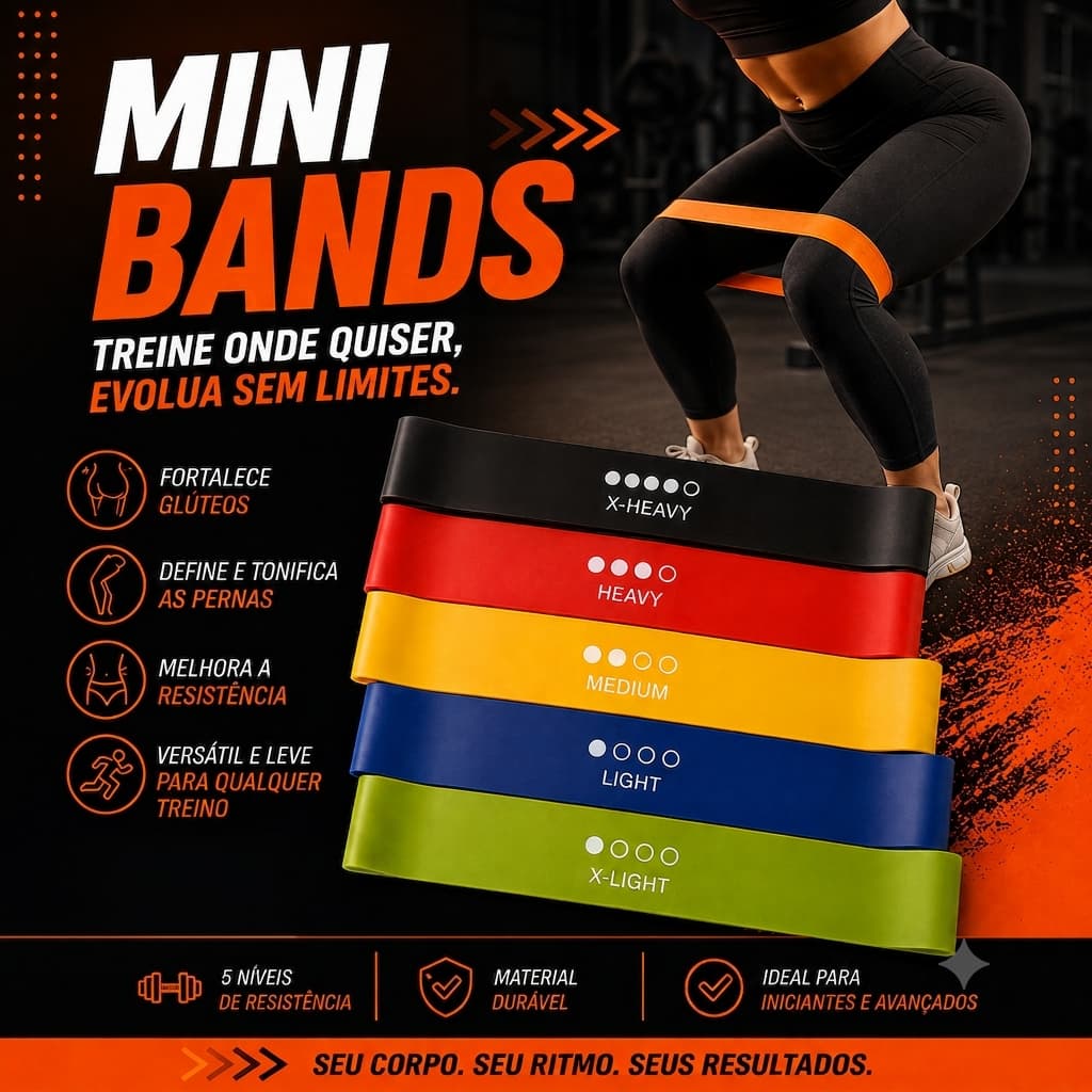 Kit 5 Faixa Elástica Mini Band Treino em Casa Pilates Academia Musculação Fisioterapia Tonificar Glúteos