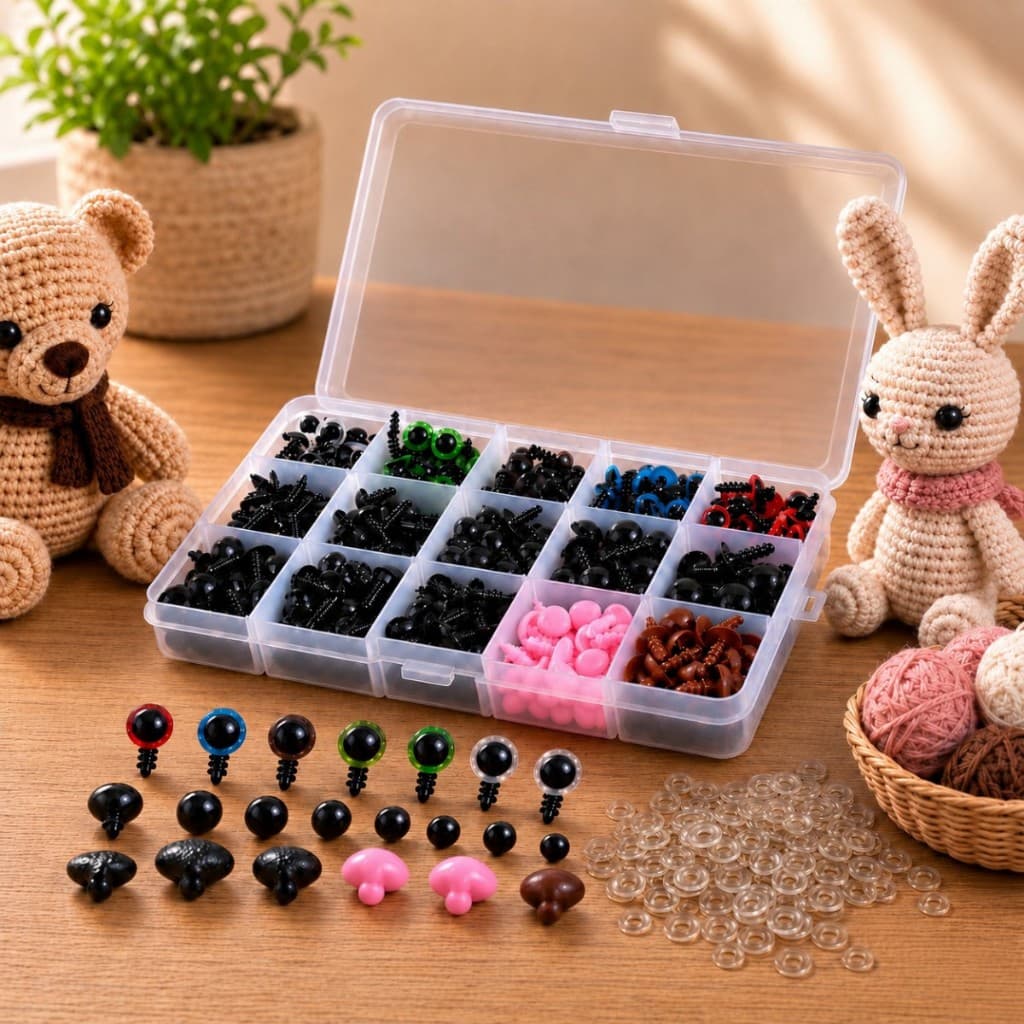 Kit 560 Peças Olhos e Focinhos com Trava para Amigurumi Crochê Artesanato e Case