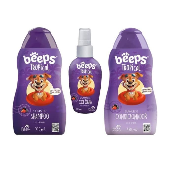 Kit Beeps Tropical Summer para Cães Shampoo + Condicionador + Perfume