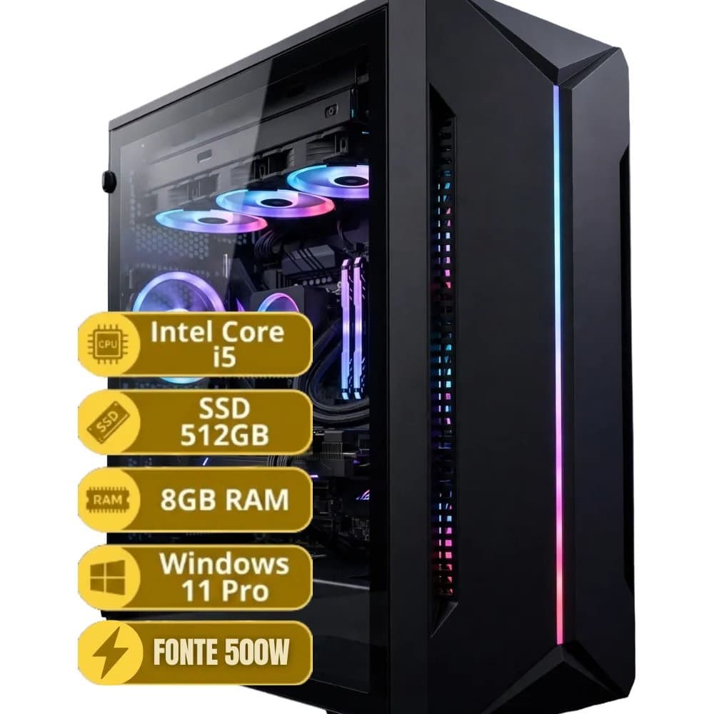 Pc Gamer Intel Core I5 3.4GHz Ssd 512GB Ram 8GB Windows 11 Pro Fonte 500W Computador Desktop CPU Para Jogos Trabalho