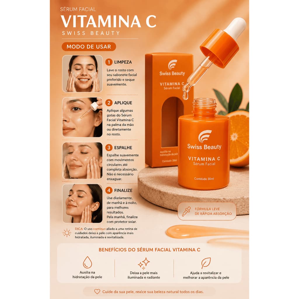 Sérum Facial Vitamina C + Sérum Facial Rosa Mosqueta - Swiss Beauty — 30ML