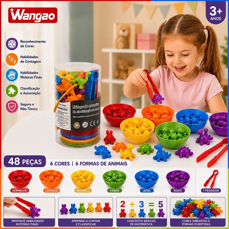Brinquedos Educativos Montessori de Silicone para Crianças Classificador de Formas de Animais e Brinquedos de Matemática