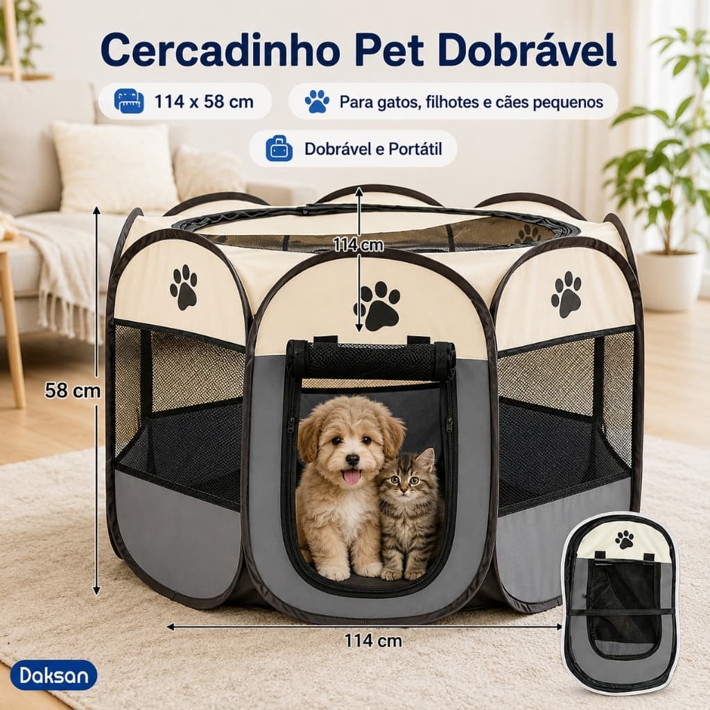 Casinha Para Pets Gatos Grande Dobrável Portátil Cercadinho Tenda 114x114x58cm para Cães e Gatos Tecido Oxford