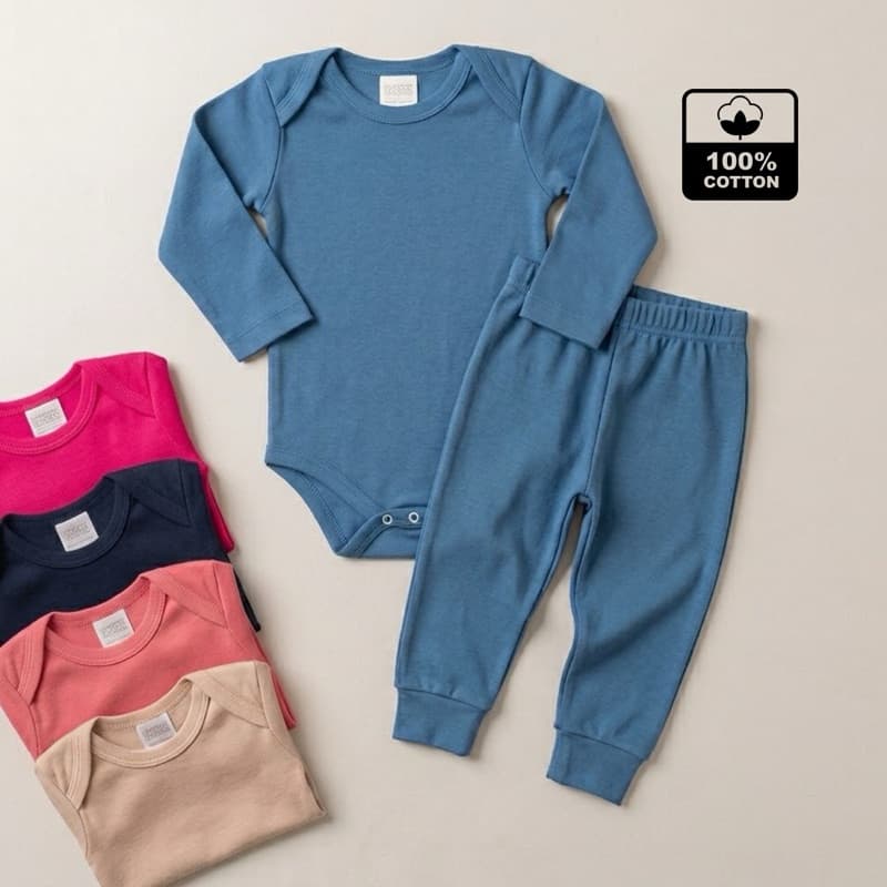 Kit 4 Peças Conjunto Bebê Body Manga Longa e Mijão Calça Algodão Roupa Infantil Menino Menina Inverno Enxoval