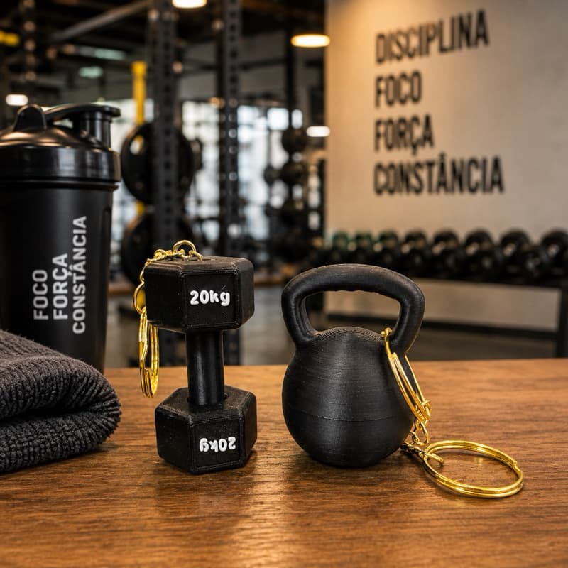 Kit Chaveiro Halter Kettlebell porta anel academia fitness presente