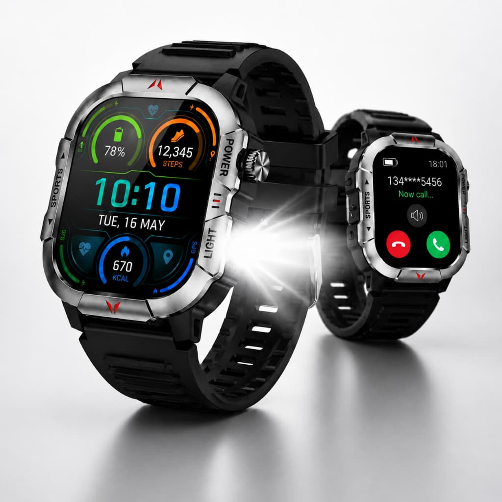 Relógio Smartwatch Militar Prova D'Água Bluetooth GPS Inteligente LED Esportivo Novo Masculino