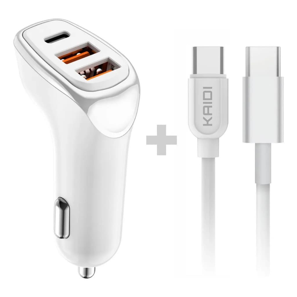 Carregador Veicular Kaidi KD-304CC KD-304CL 38W 3 Saídas Turbo Quick Charge + Tipo-C ou Light