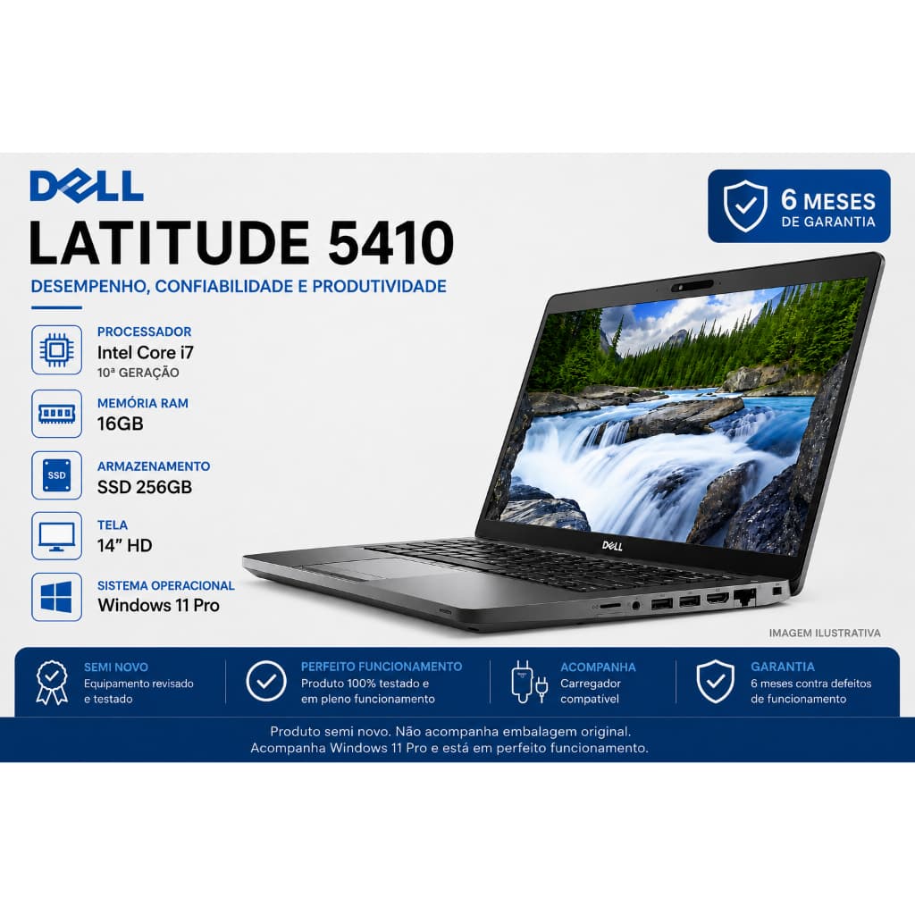 Notebook Core i7 Dell Latitude 5410 10 Geração 16GB RAM SSD 256GB
