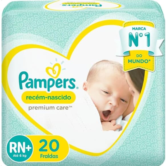 FRALDA PAMPERS PREMIUM CARE RECÉM-NASCIDO RN+ – 20 UNIDADES