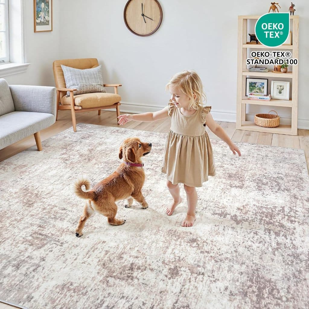Tapete Decorativo155×95cm Retro Lavável Antiderrapante, Tapete para Sala Quarto Amigo de Cachorros e Gatos