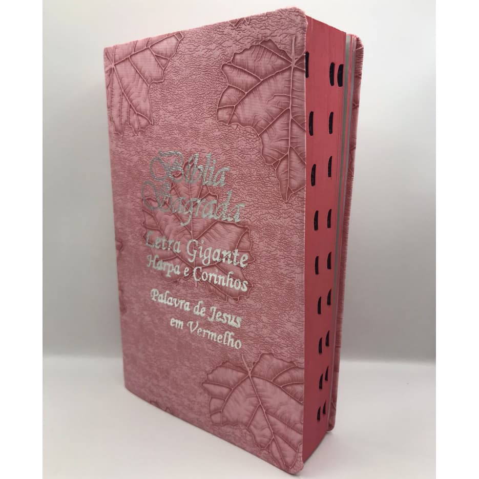 Bíblia Sagrada Tamanho Grande com Harpa Palavras de Jesus em Vermelho Capa Folha Rosa