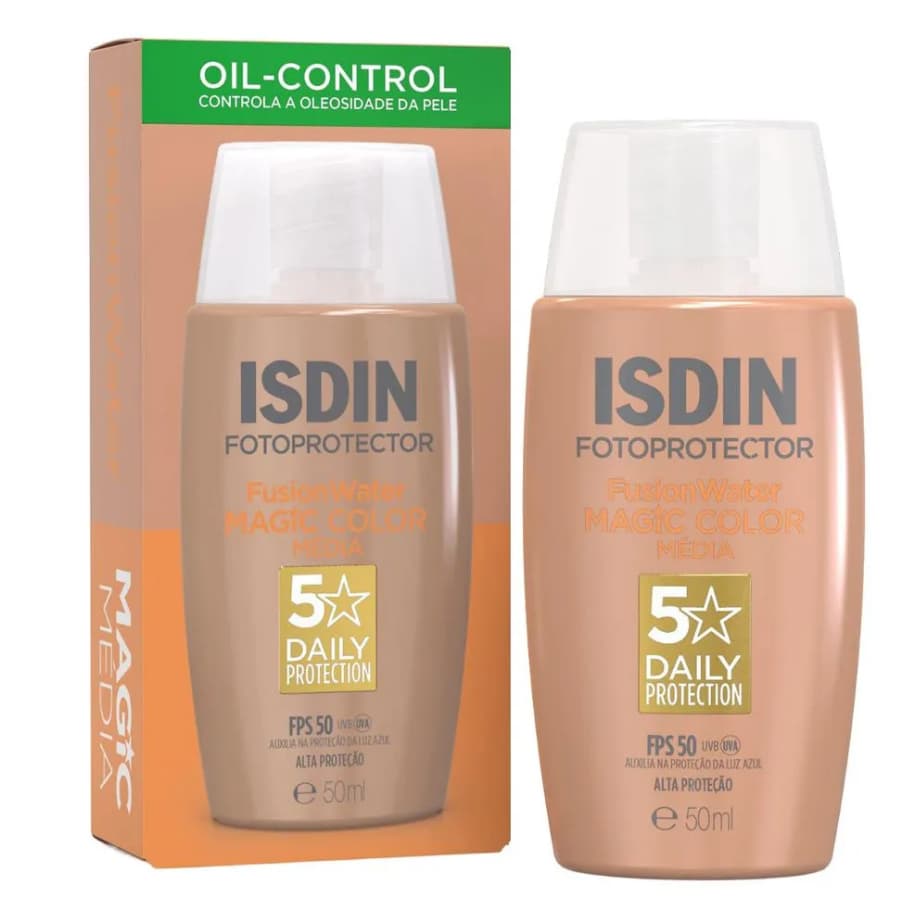 Protetor Solar Facial ISDIN FPS 50 Fusion Water Magic Color 5 Stars Cor Média 50ml