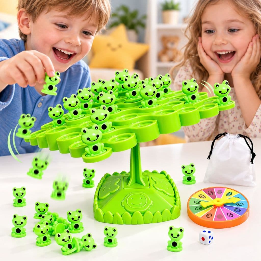 Jogo de Equilíbrio dos Sapinhos com 40 Peças, Dado e Roleta – Brinquedo Educativo Infantil de Estratégia