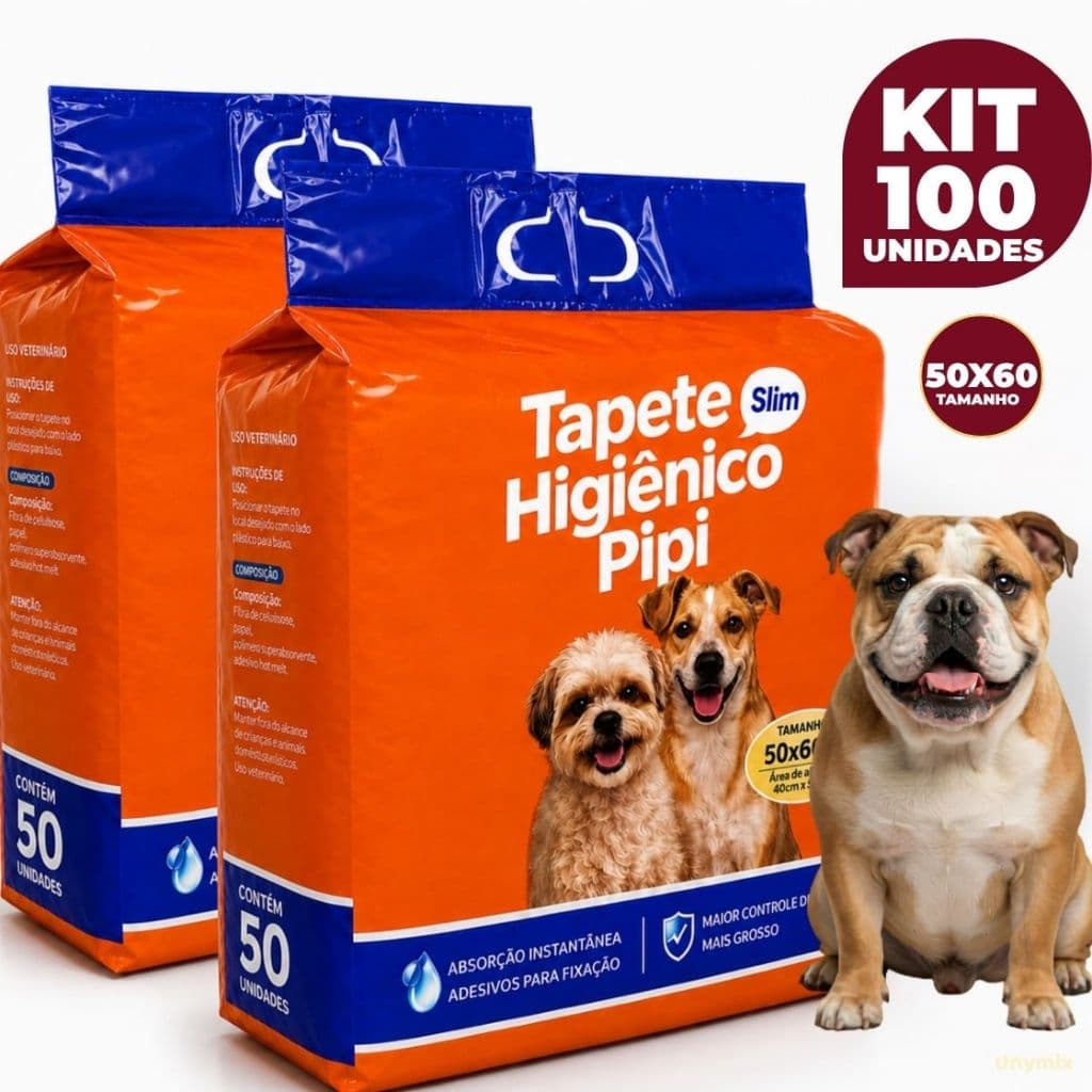 Kit 100 Tapetes Higiênicos Slim Fralda Descartável Absorvente para Cachorro Adulto e Filhote 50x60 cm