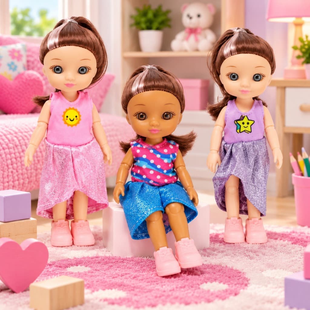 Bonecas Teen Mini Articuladas 16cm com Vestidos Sortidos | Boneca Infantil Brinquedo Menina Presente Dia das Crianças