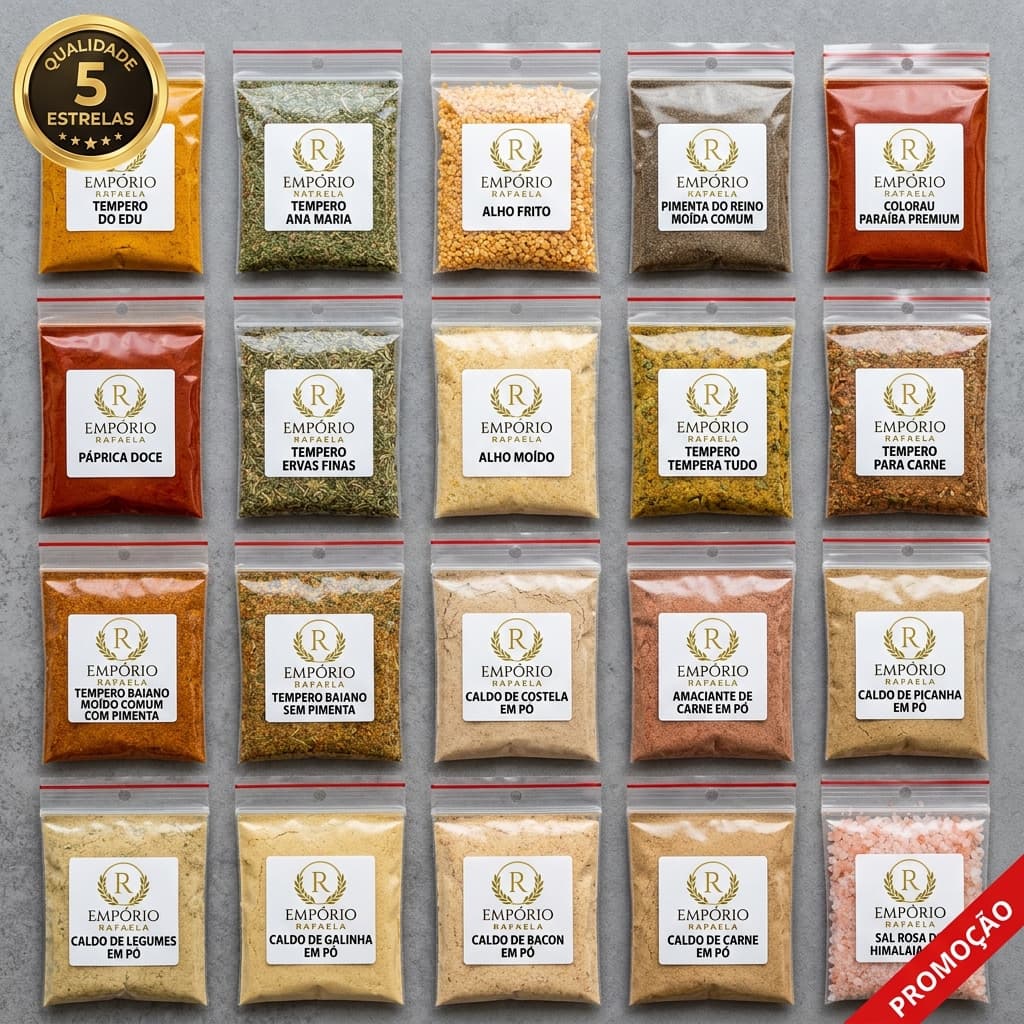 Kit 20 Temperos E Condimentos Naturais Especiarias Sachês Sem Conservantes Atacado Cozinha Tempero Completo Ziplock 30g