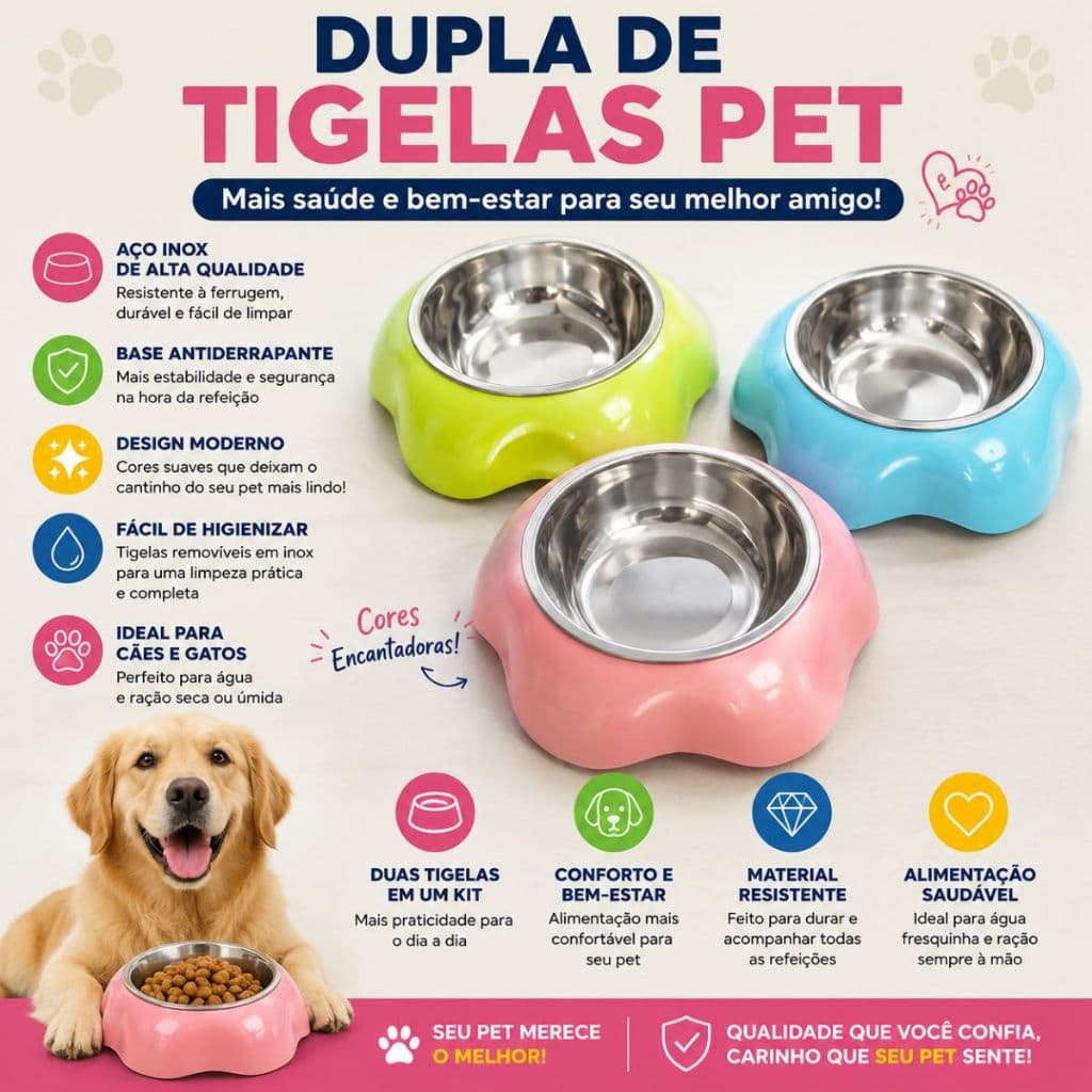 Comedouro para Cachorro e Gato Inox com Base Antiderrapante Azul – Pote para Ração e Água