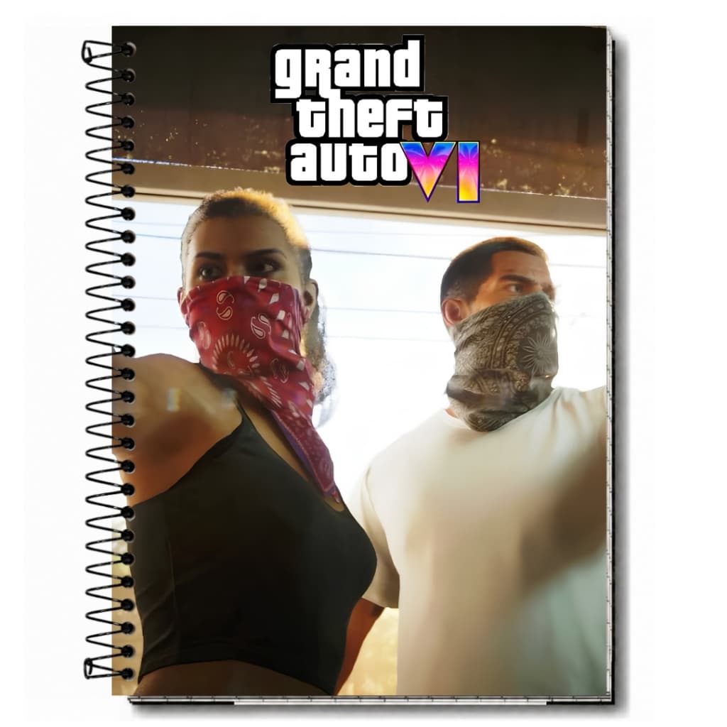 Caderno Personalizado GTA 6 Gamer | Capa Dura com Espiral Metálico | 1, 10, 15 ou 20 Matérias | Escolar e Universitário