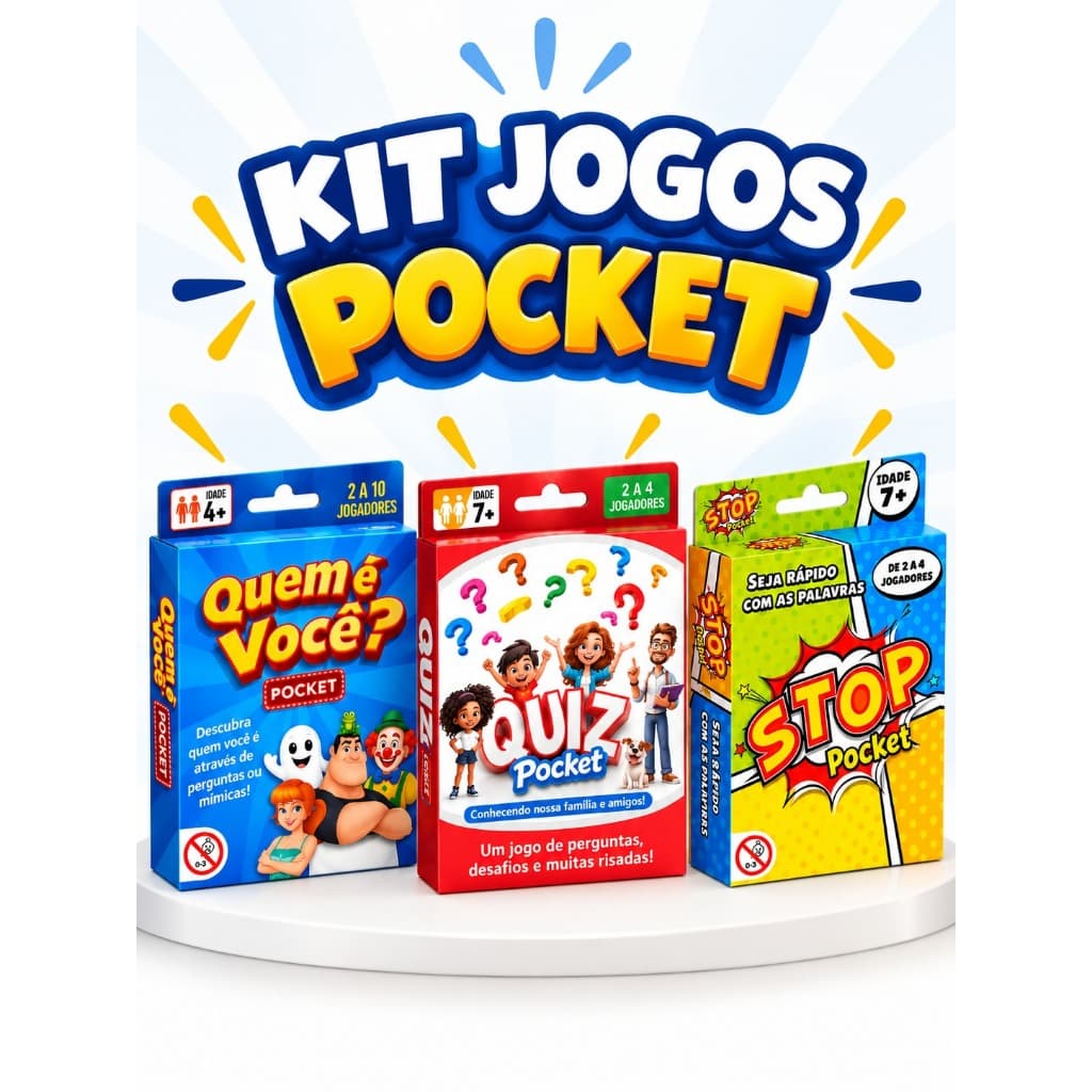 Kit 2/3 Jogos de Cartas Pocket | Quem é Você | Stop | Quiz Jogo em Família Viagem