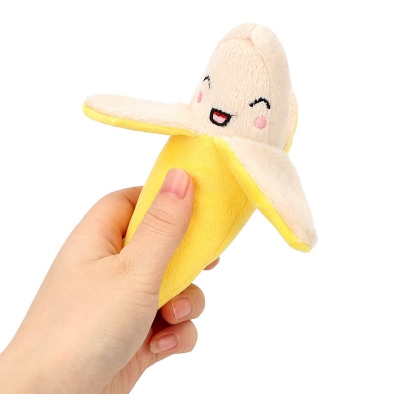 Brinquedo Mordedor Banana de Pelúcia para Cachorro com Apito Brinquedo Pet Interativo Sonoro