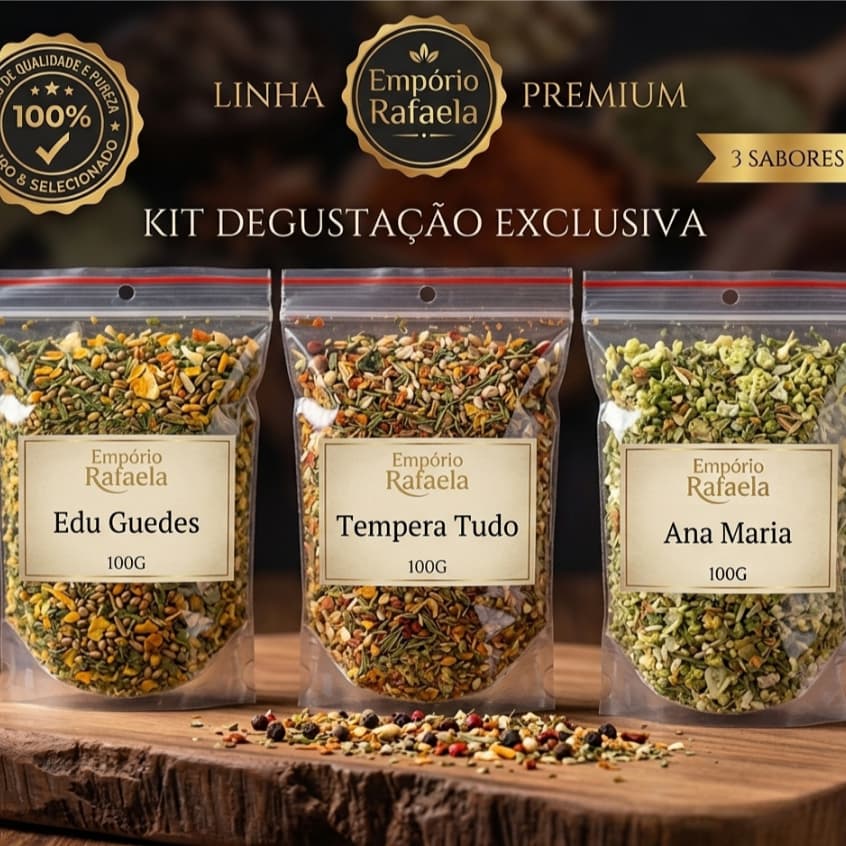 Kit 3 Temperos Linha Premium Naturais Edu Guedes e Ana Maria 100g cada Sachê Alta Qualidade e Procedência