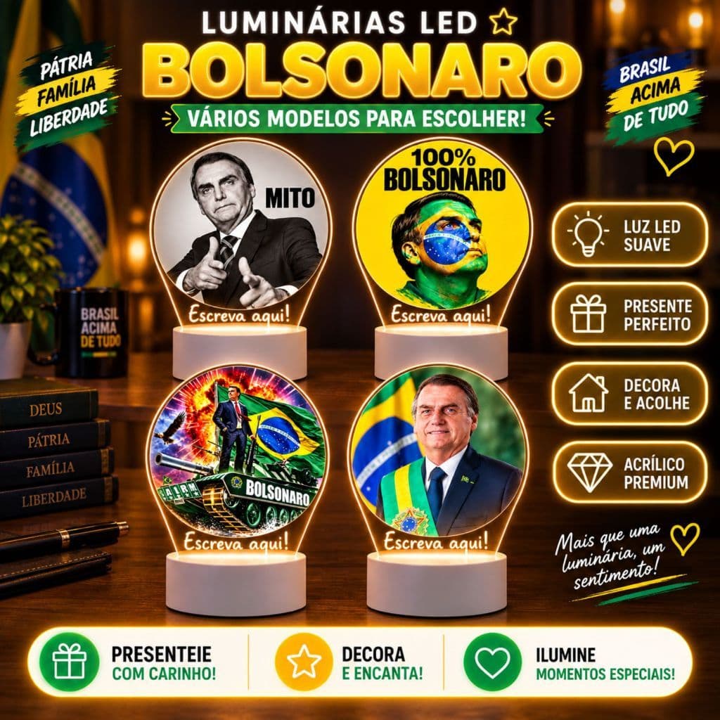 Luminária LED Bolsonaro, Mito, Jair UV 3D Personalizada com Nome Decoração Noturna Presente Criativo Mesa Vários Modelos