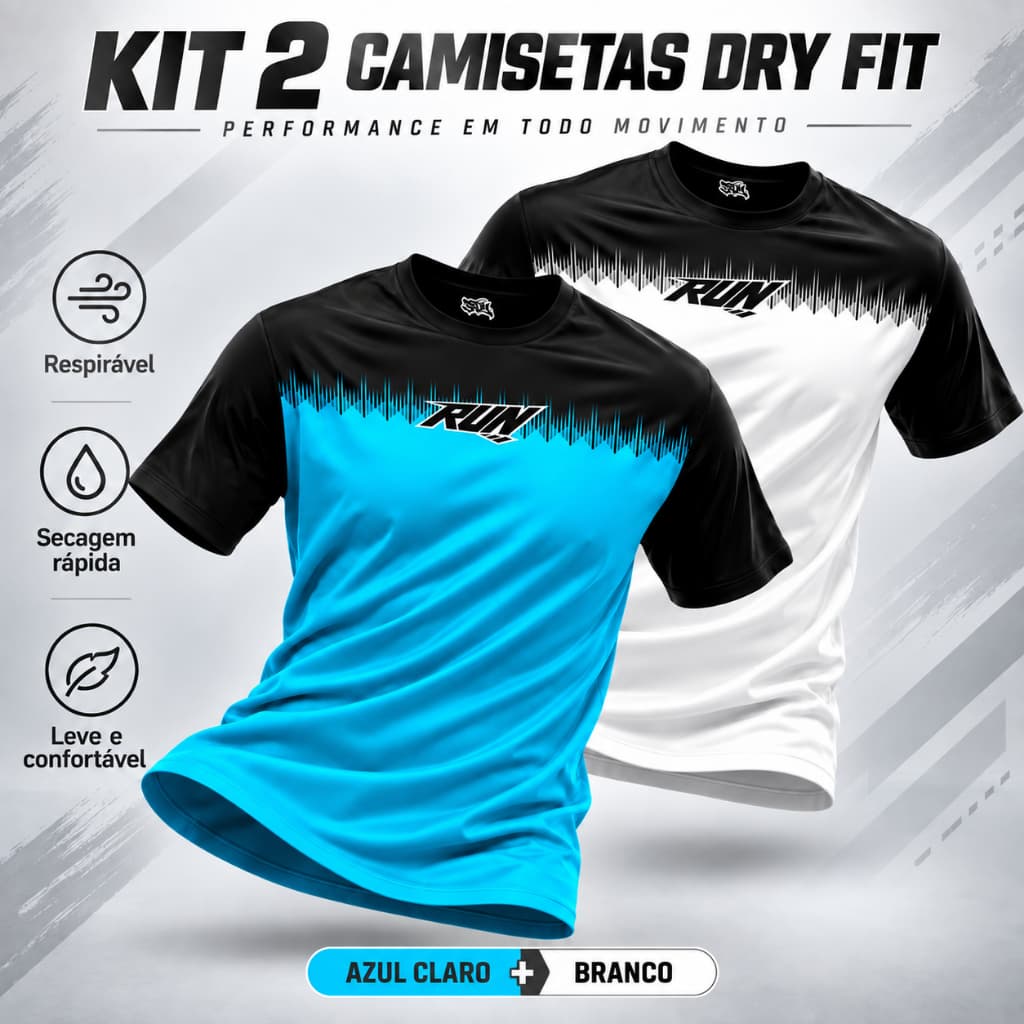 Kit 2 Camisetas Dry Fit Masculina Academia Corrida CrossFit Treino Musculação Envio Rapido
