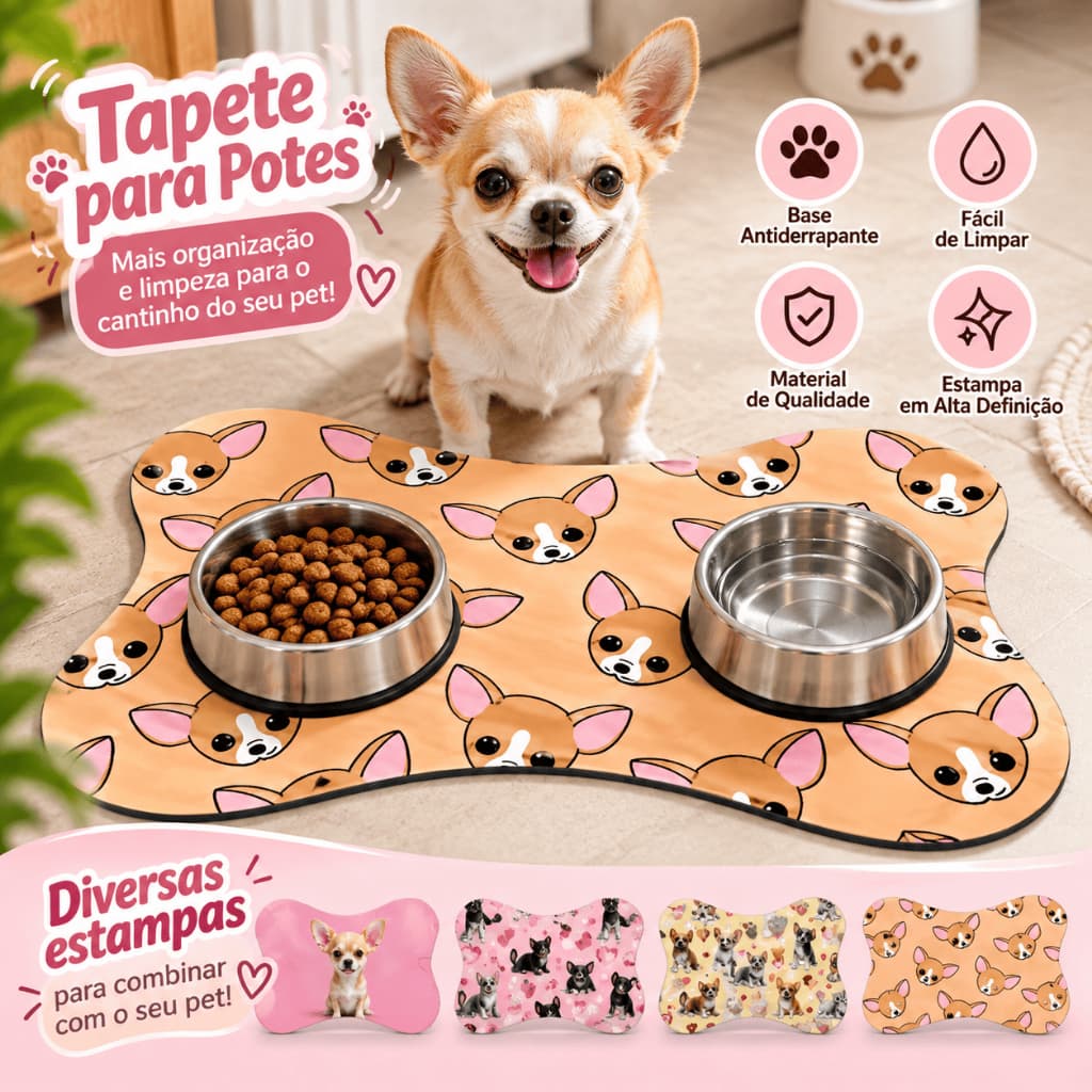 Tapete para Comedouro de Cachorro Chihuahua Pet Base Antiderrapante para Ração 29x43cm