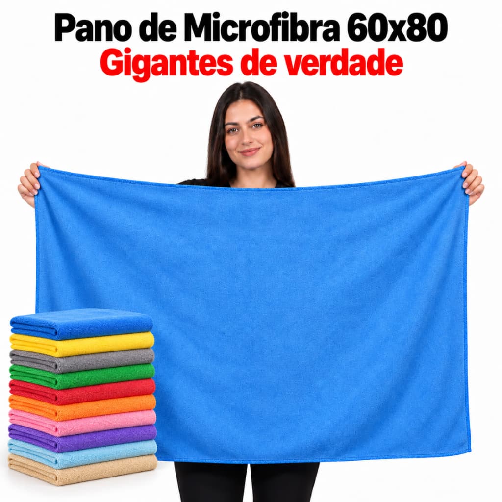 **Kit Pano de Microfibra Gigante 60x80 cm 3, 5 ou 7 Unidades Multiuso para Carro Casa Pisos Vidros e Limpeza**