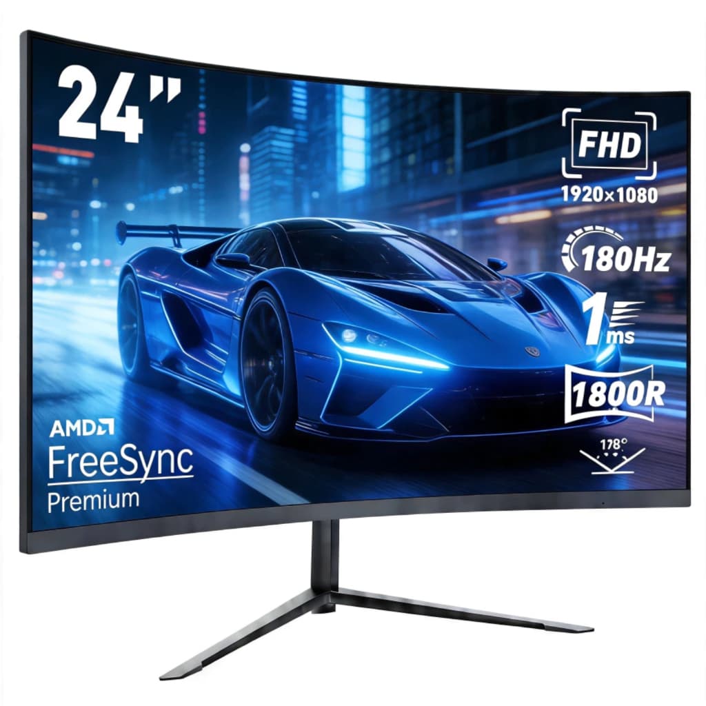 Monitor curva Gamer 24” IPS Full HD 180Hz, FreeSync, Tela Ultrafina, HDMI/DisplayPort