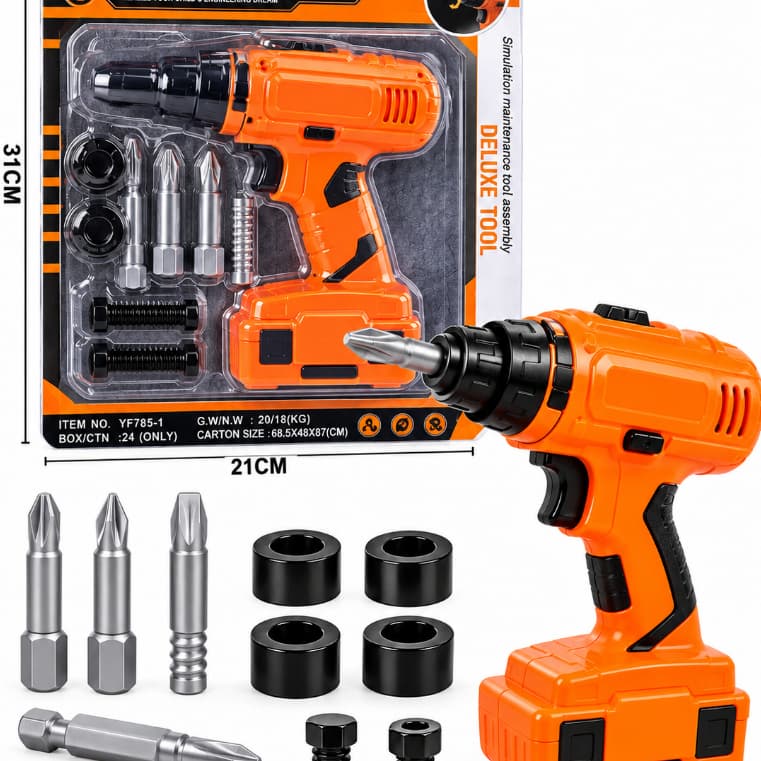Kit Furadeira Infantil de Brinquedo com Acessórios Ferramentas de Faz de Conta Parafusadeira para Crianças 3+