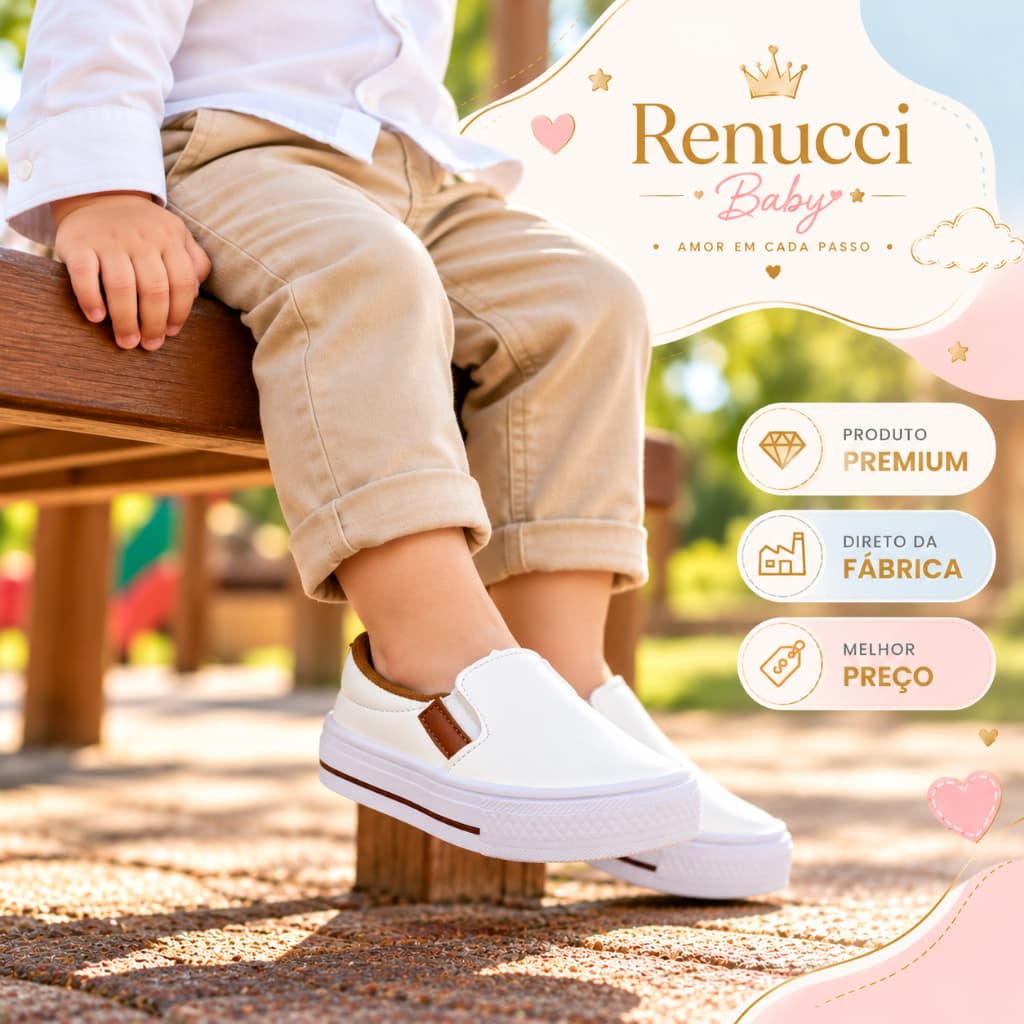 Tênis Infantil Baby Slip On Menino e Menina Calce Fácil Confortável Casual