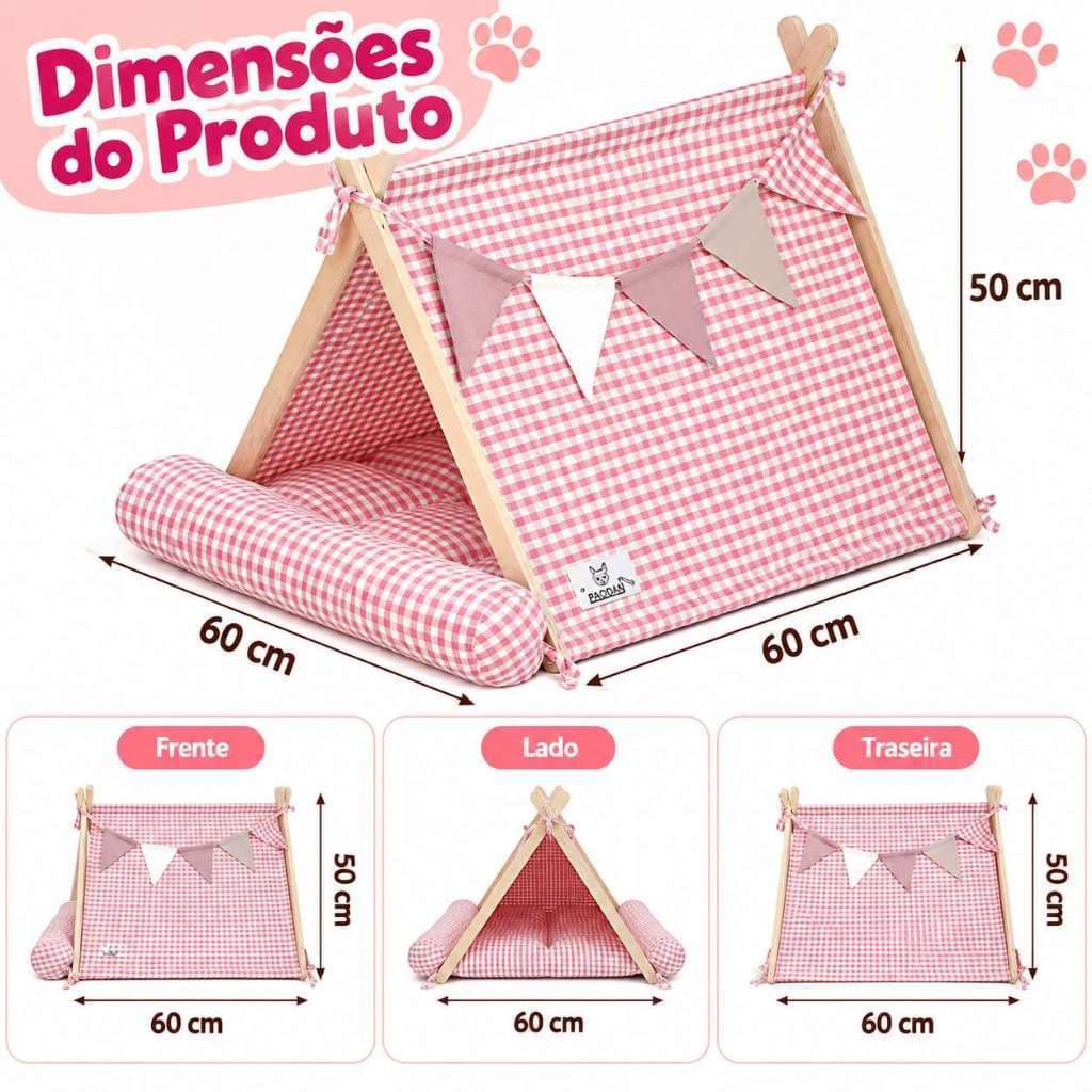 Tenda Pet Cama para Cães e Gatos Pequenos 60x60x50cm, Casinha Aconchegante com Almofada e Fácil Montagem